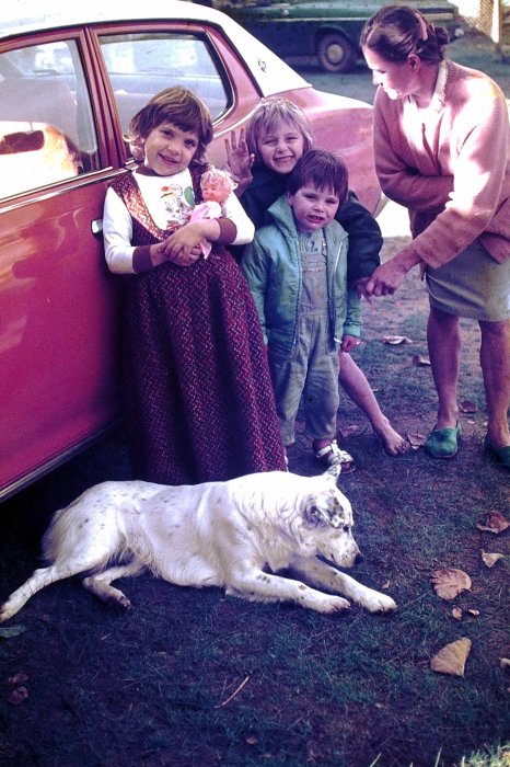 Michelle, Darryl, Danny, Nanna Mak and Snowy the dog